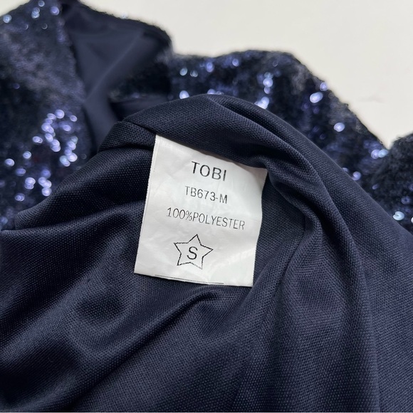 TOBI Navy Blue Sequin Glam Low Back Long Sleeve Party Cocktail Sexy Mini Dress - Picture 11 of 13